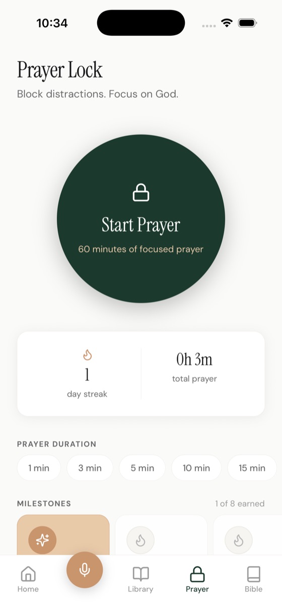 The Prayer Lock screen for focused, timed prayer